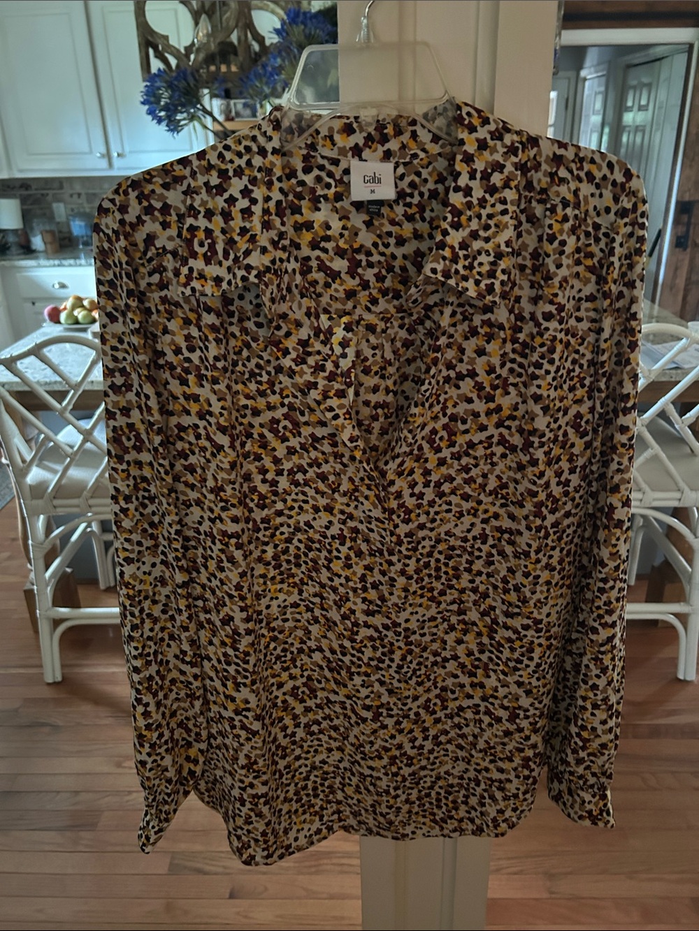 CAbi Mustard Multi Dot Floral V-Neck Blouse